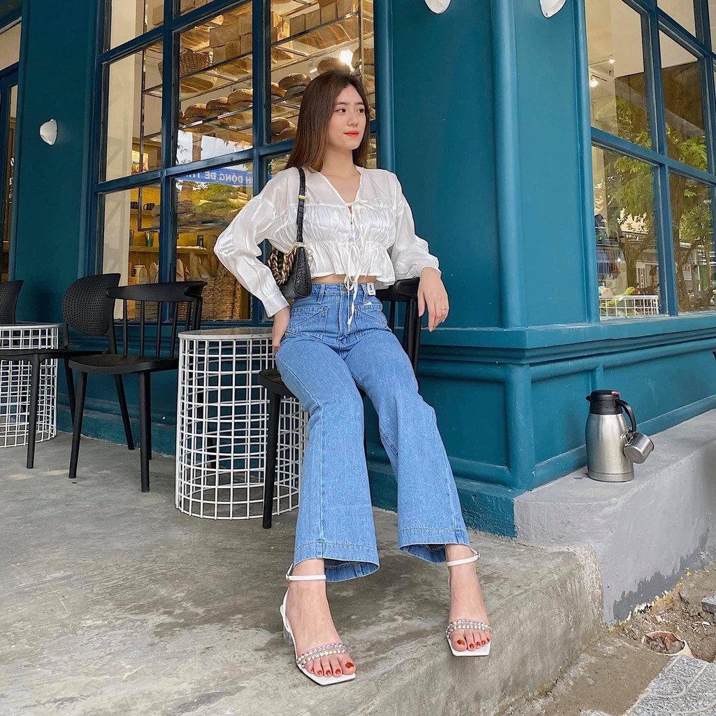 Quần jeans culottes form suông dài 2 túi trước 2 màu đen và xanh denim Jeme Jeans