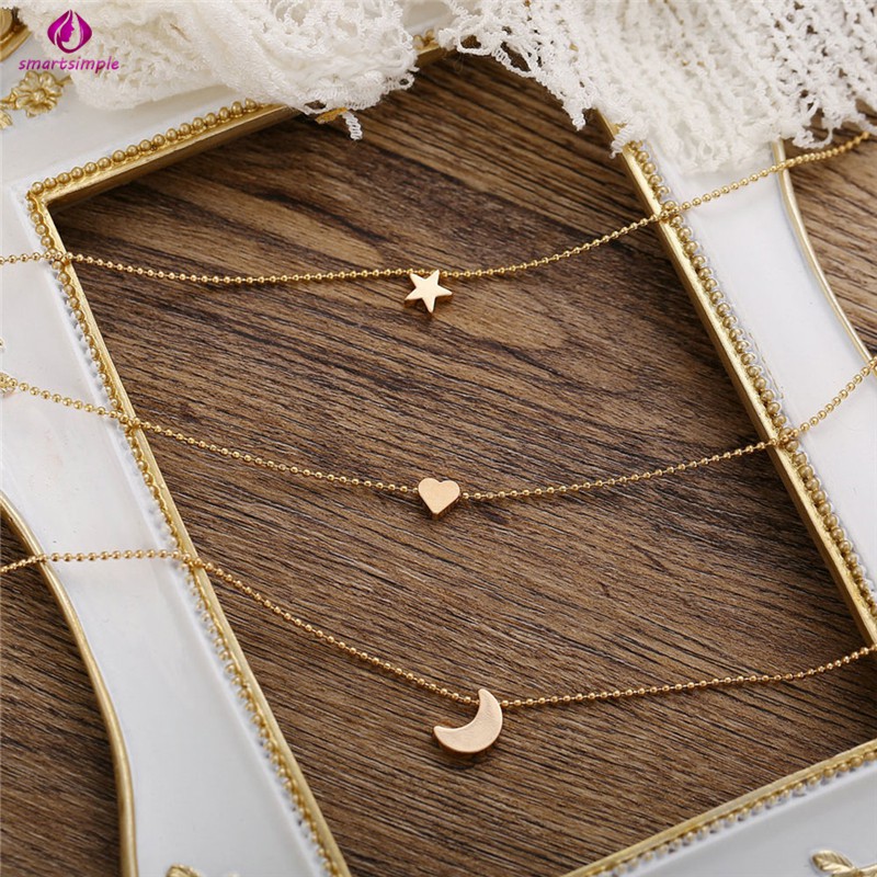 Dây Chuyền Hợp Kim Mặt Hình Trăng Sao Và Trái Tim Thời Trang Cho Nữ