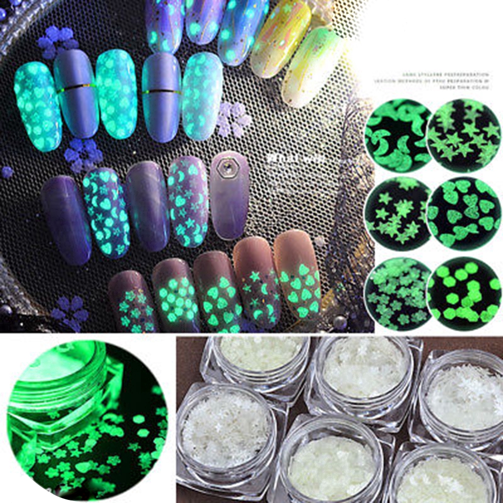 Sticker Trái Tim / Ngôi Sao Dạ Quang Dán Móng Tay