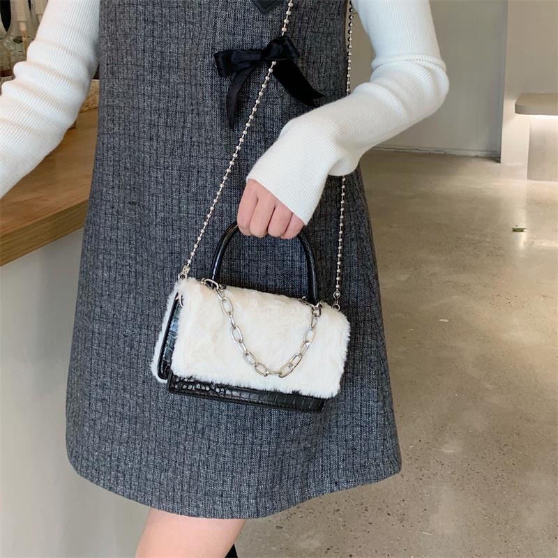 Túi Xách Đeo Vai Hình Vuông Cỡ Nhỏ Phối Dây Đeo Sợi Xích Phong Cách Hàn Quốc Thời Trang Cho Nữ