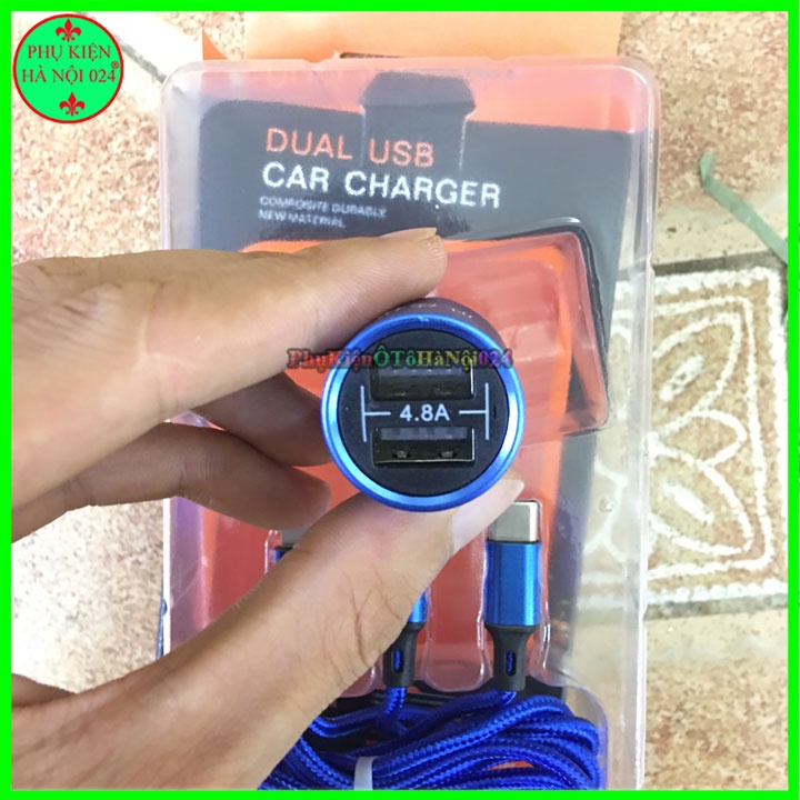 Bộ Tẩu Sạc Auto 2 Cổng USB Kèm Dây 3 Đầu Sạc Cho Ô Tô 5V-4.8A