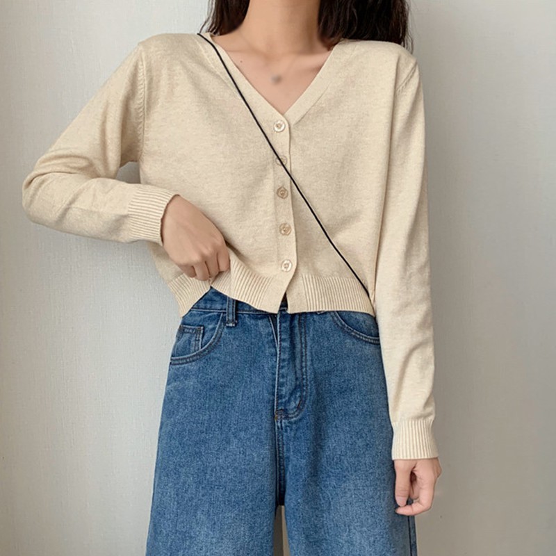 [ Mã 12FASHIONSALE1 giảm 10K đơn 50K ] Áo Khoác Cardigan Dệt Kim Cổ Tim Xinh Xắn Cho Nữ