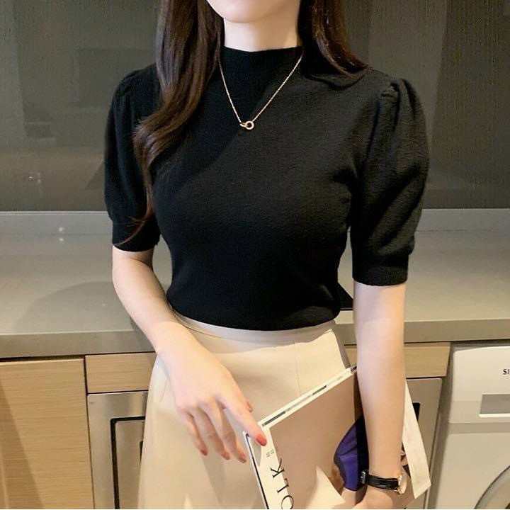 ÁO THUN GÂN CỔ CAO TAY LỬNG PHỒNG MC