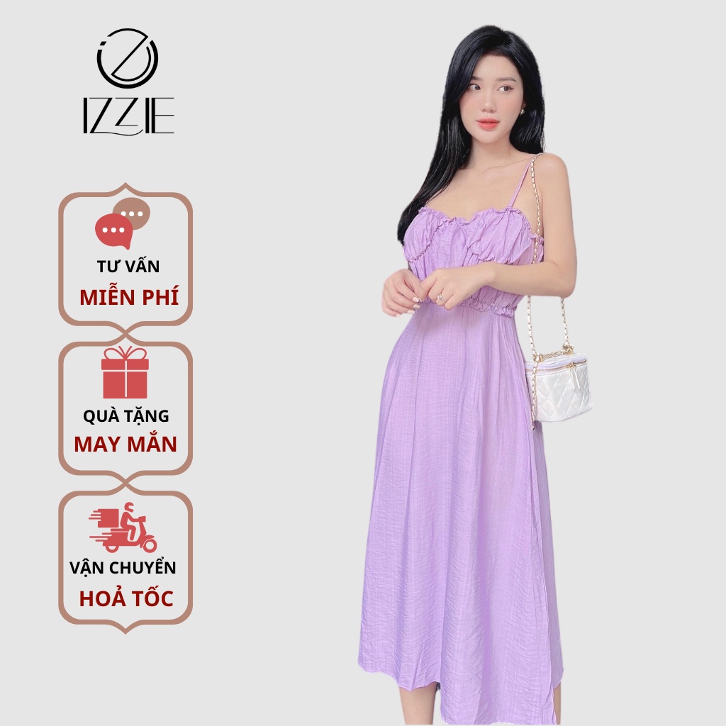 Váy hai dây nhún bèo dịu dàng IZZIE V225 màu trend tôn trắng, cách điệu ngọt ngào nhẹ nhàng