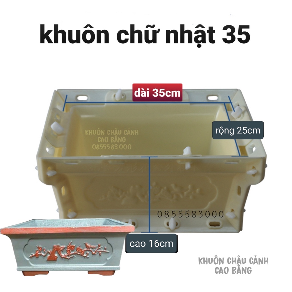 khuôn đúc chậu cảnh chữ nhật 35 vuông góc ̣(khuôn chậu ABS có lòng trong)