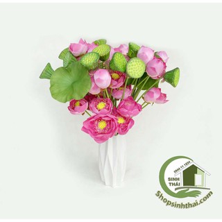 Cành hoa sen, nụ sen, lá sen giả, gương sen - bông sen vải lụa Thái Lan cao cấp - chọn bông