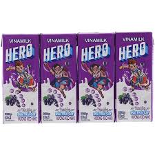 Lốc 4 hộp sữa trái cây Vinamilk Hero hương kẹo nho 180 ml