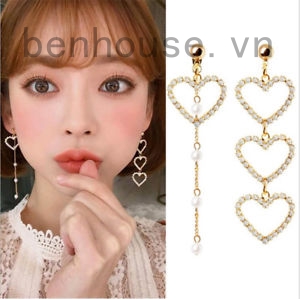 Bông tai hợp kim hình trái tim đính đá sang trọng