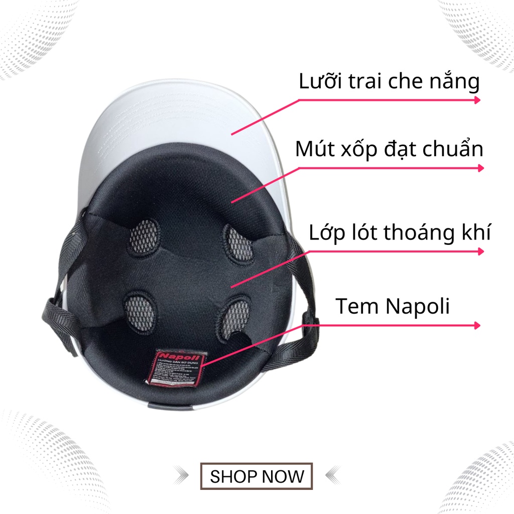 Mũ bảo hiểm nữa đầu lưỡi trai Napoli trơn N08 thời trang (FreeSize 55-58cm) - bảo hành 1 năm