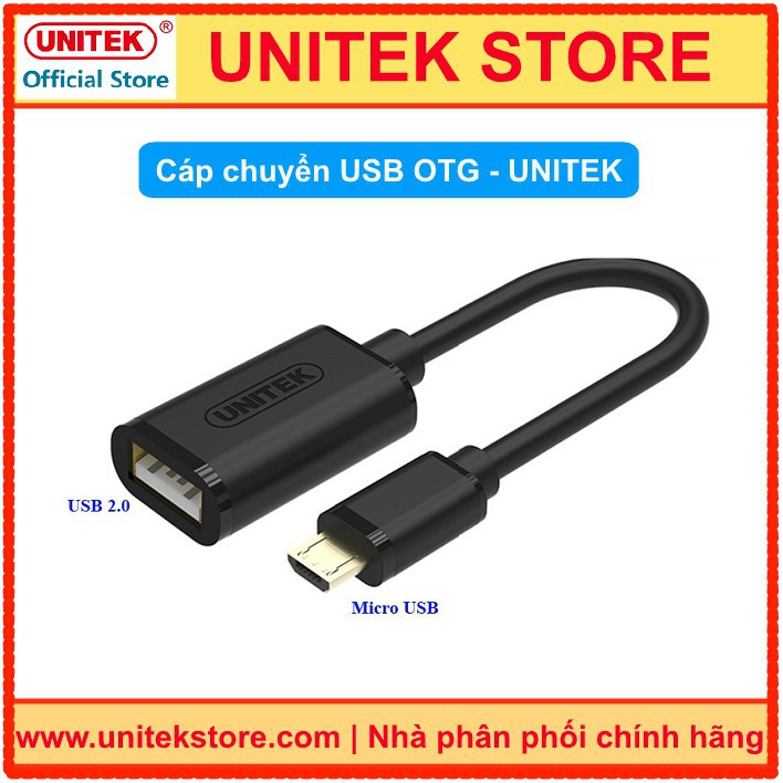 Cáp OTG Chuyển Micro USB sang USB 2.0 Unitek Y-C438GBK (Đen) - Chính Hãng, Bảo Hành 12 Tháng
