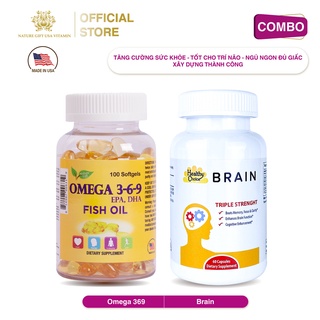 Combo Tăng cường sức khoẻ, tốt cho trí não Omega 369 100V + Healthy Choice Brain 60V - Nature Gift USA