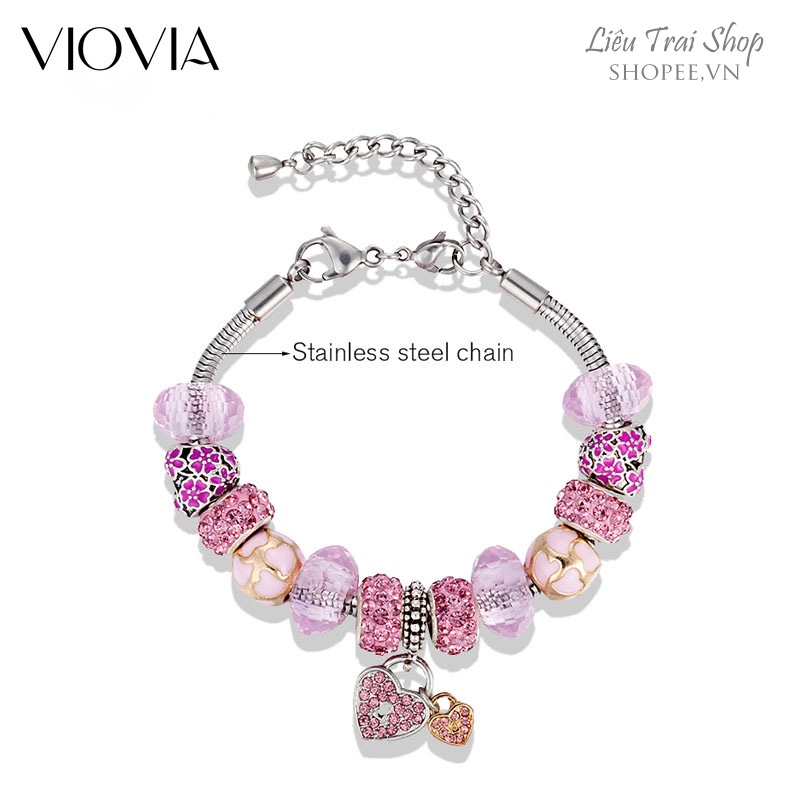 Vòng charm hồng vòng tay nữ phong cách châu Âu