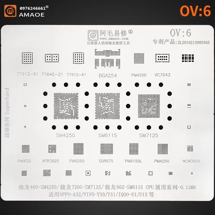 Vỉ làm chân OV:6 hỗ trợ SM4250, SM6115, SM7125 và các mã ic PM, WTR, SDR