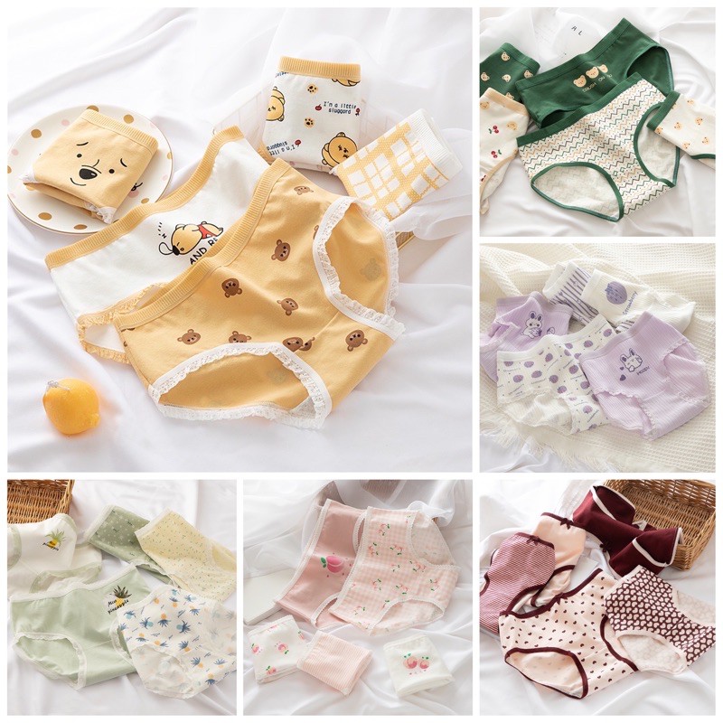  [ Mua 4 Tặng 1] SET 4 Quần Lót Cotton Hoạ Tiết Dễ Thương Botaria