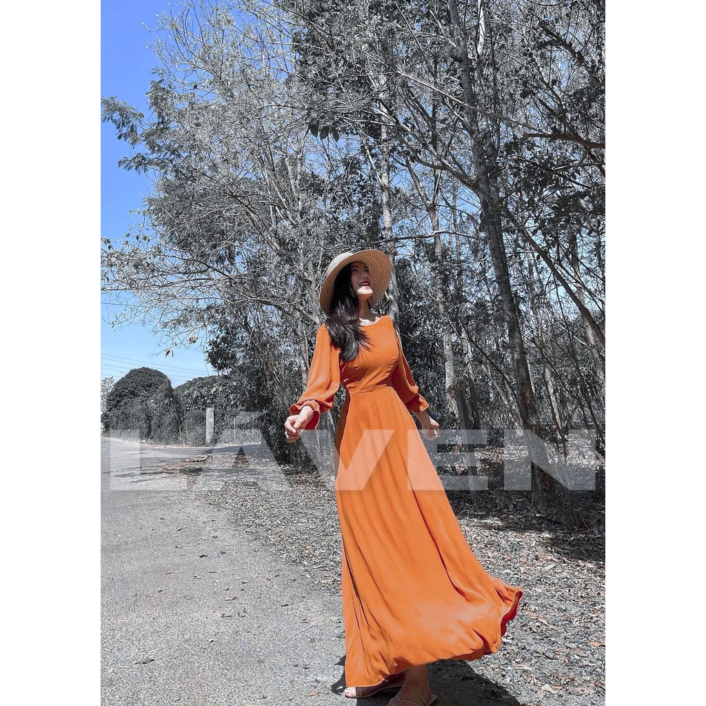 Đầm LAVEN Màu Cam Cháy Đậm Size L Hở Lưng