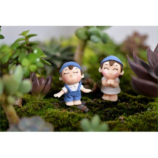 Cặp Bé Trai Và Bé Gái Nông Thôn - Phụ Kiện Trang Trí Tiểu Cảnh Sen Đá/Bonsai, Terrarium