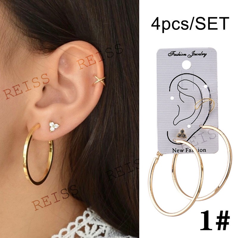 Bộ Khuyên Tai Tròn Mini Đơn Giản Màu Vàng/Bạc Họa Tiết Bướm/Bướm Đính Đá Dành Cho Nam Và Nữ