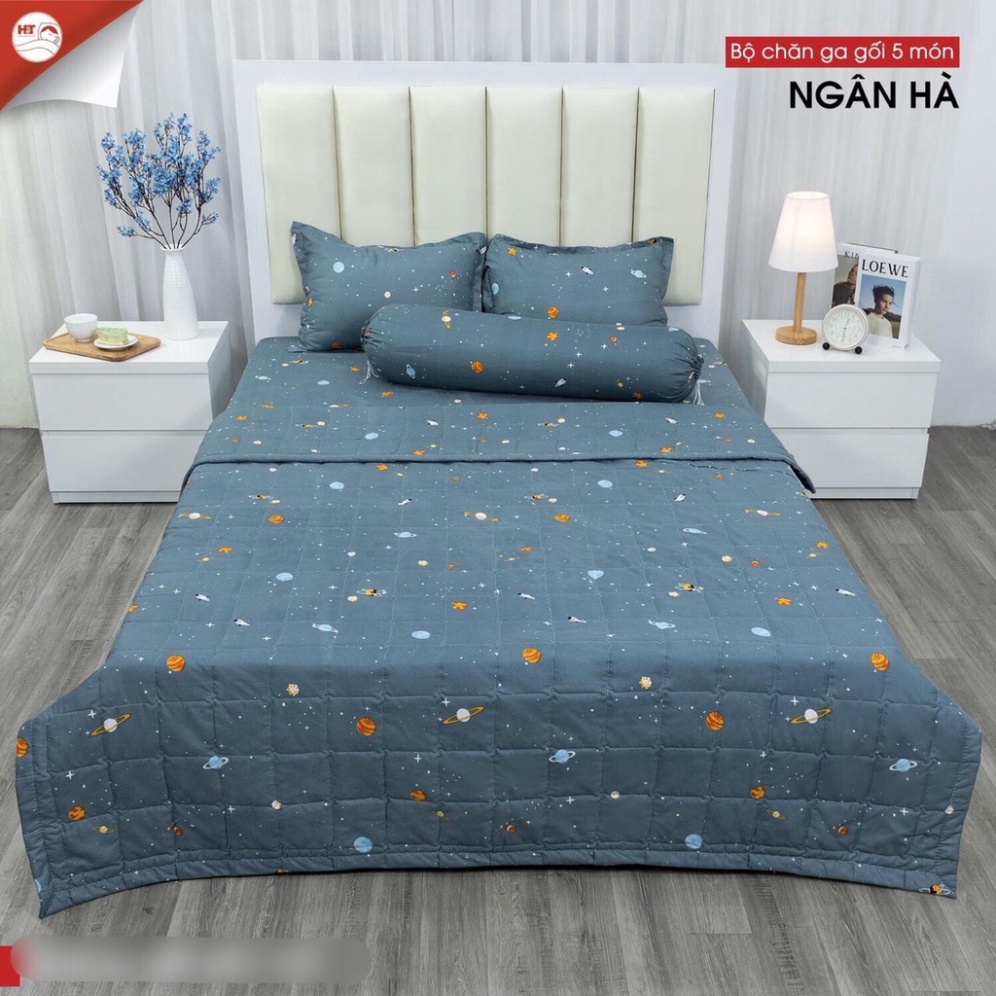 SET 5 món CHĂN GA GỐI COTTON , CHIẾU ĐIỀU HÒA TENCEL LATEX CAO SU NON tặng kèm 2 vỏ gối