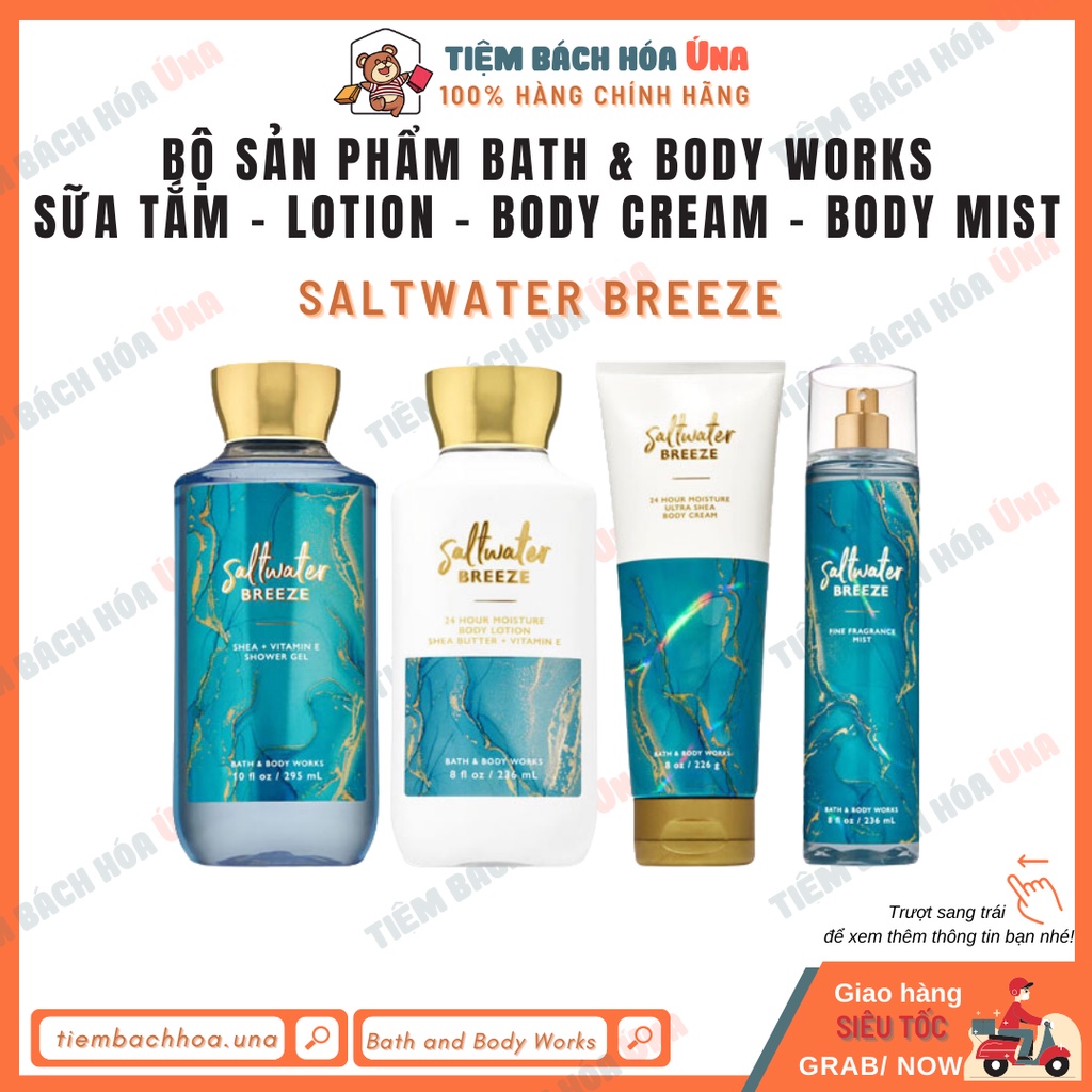 Saltwater Breeze - Bộ sản phẩm sữa tắm, lotion, body cream dưỡng thể xịt thơm toàn thân Bath and Body Works BBW