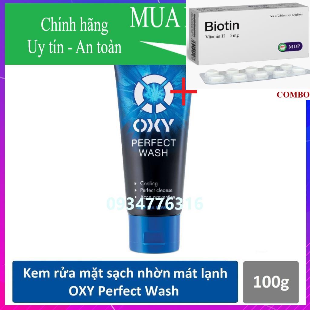 Combo Biotin 5mg+ ✅ Kem sữa rửa mặt Oxy perfect wash cực mát lạnh, ngừa khuẩn mụn 100g