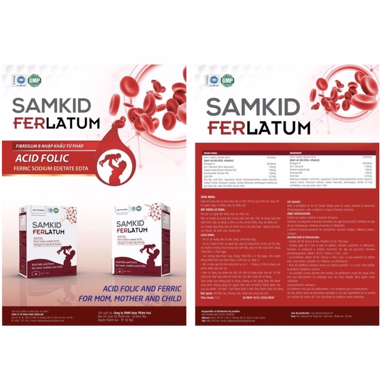 SAMKID ferlatum _Ống uống bổ sung sắt và acid folic cho bà bầu,trẻ em,người già