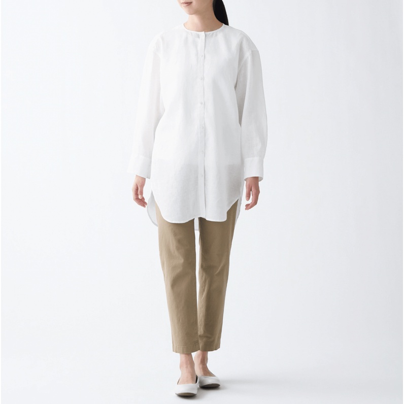 Muji Áo Tunic Vải Lanh Hữu Cơ Washed