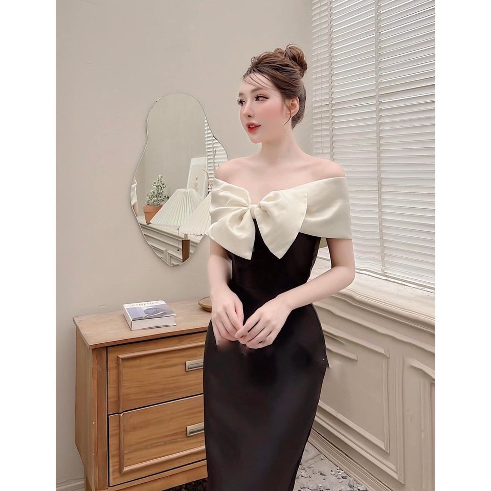 Váy Trễ Vai Tiểu Thư Dáng Dài Đầm Thiết Kế Chất Tapta Ôm Eo Tôn Dáng Sang Chảnh_Lerin V186