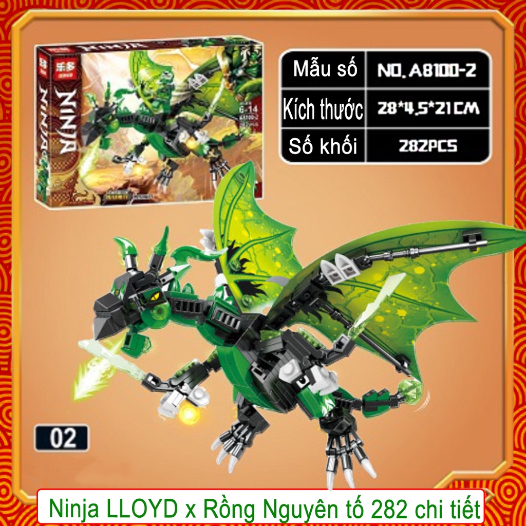 Đồ chơi lắp ráp ninjago rồng nguyên tố cùng chiến binh Ninjago mẫu A8100 kết hợp 4in1 290chi tiết./hộp