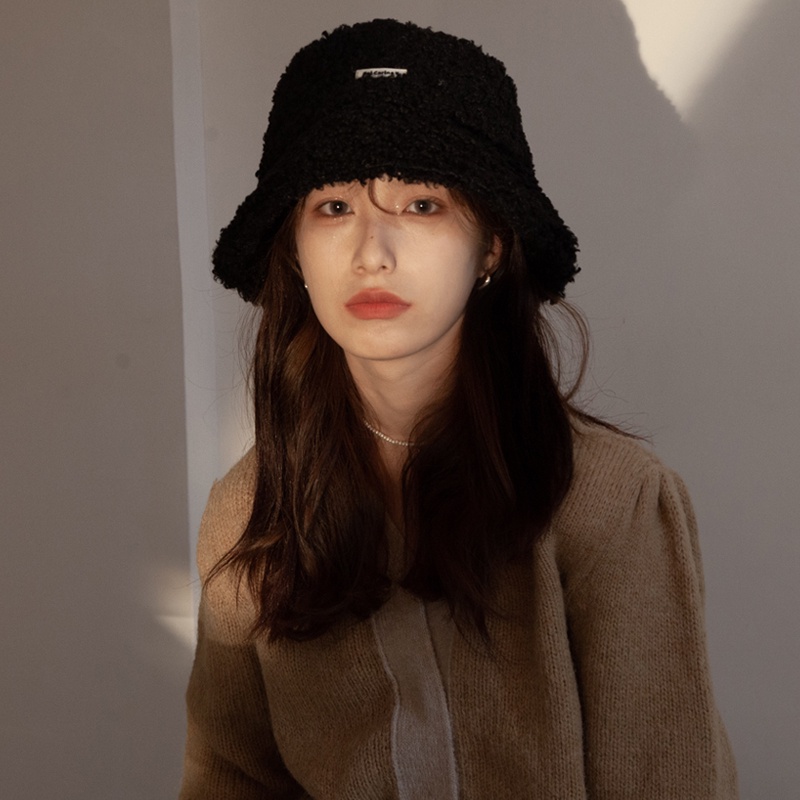 Mũ bucket len lông cừu dày dặn giữ ấm tai phong cách Hàn Quốc thời trang thu đông đa năng cho nữ