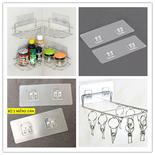 Bộ 2 Móc Dán Tường Bằng Nhựa Trong Suốt Không Để Lại Dấu Vết