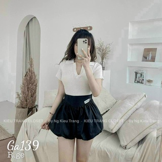 Áo thun nữ croptop cổ trụ cổ v Chất liệu thun gân Ga139