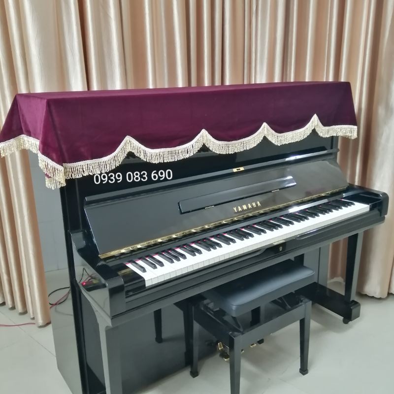 Phủ đàn Piano nhung đỏ đô tua rua mẫu mới màu nâu
