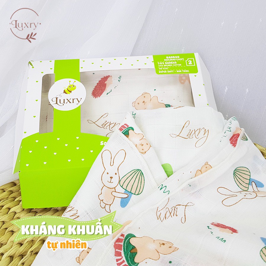 Khăn tắm đa năng chất liệu vải sợi tre mềm xịn mịn nhiều màu sắc họa tiết đáng yêu cho bé sơ sinh (75x70cm set 2 cái )