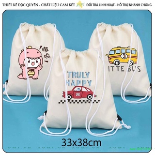 Balo mini hoat hình khủng long cute dây rút đeo vai 33x38cm nhỏ xinh unisex canvas cute tiện ích aomifashion
