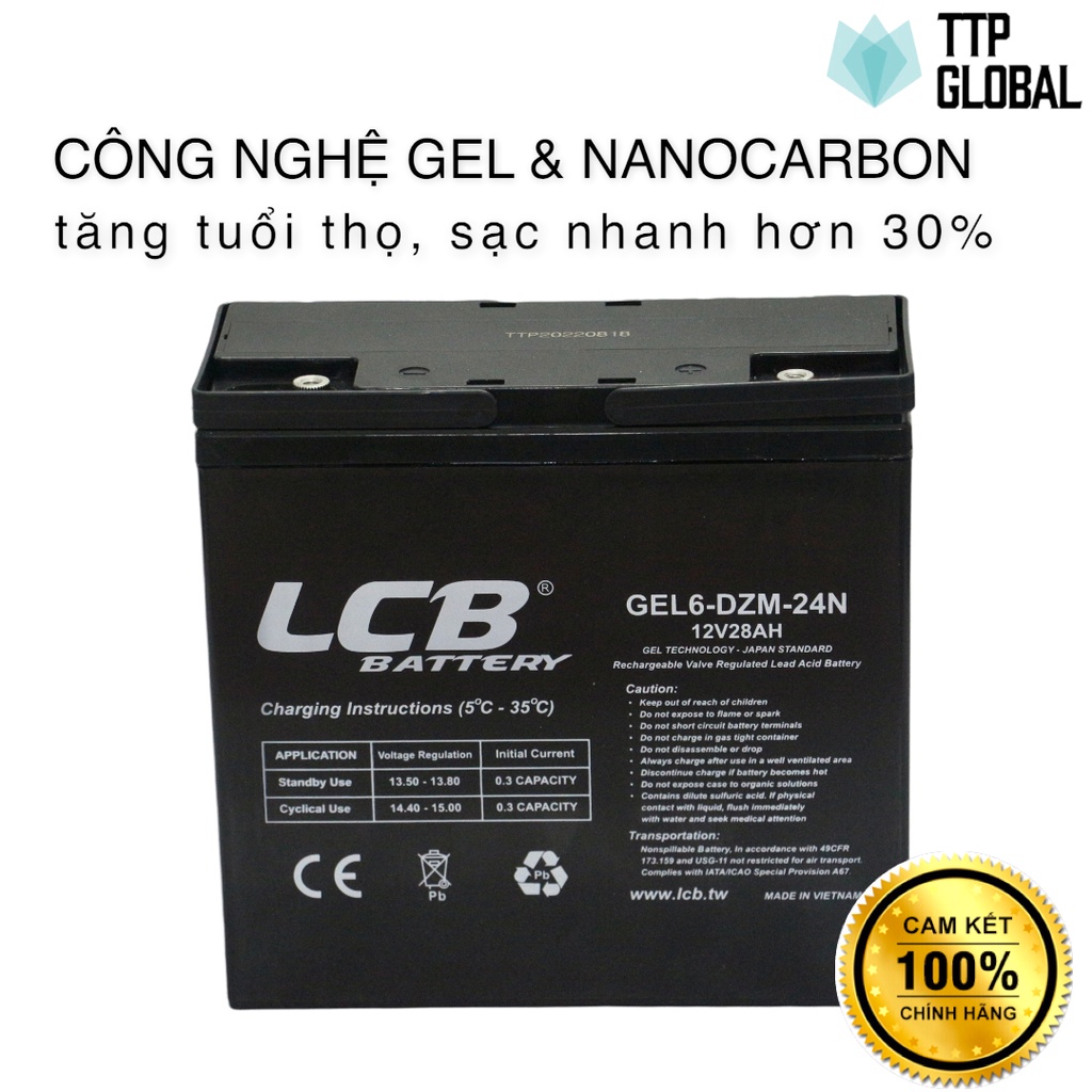 Ắc quy xe điện 12V 28Ah thương hiệu LCB dùng được cho năng lượng mặt trời, thắp sáng, loa kéo, xả sâu, UPS