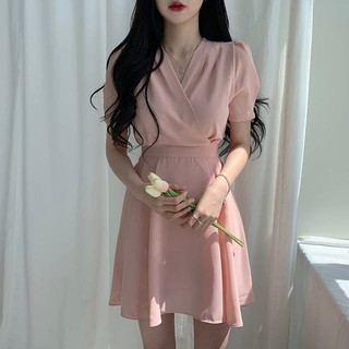 Đầm voan vintage eo chun thắt nơ lưng