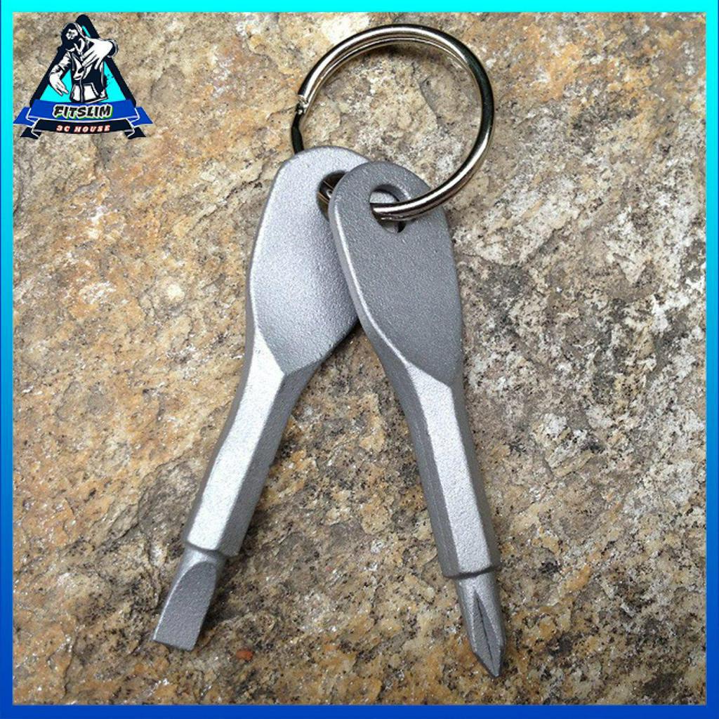 2 Cái tua vít cầm tay đầu chữ thập tay cầm phẳng với vòng chìa khóa dùng ngoài trời