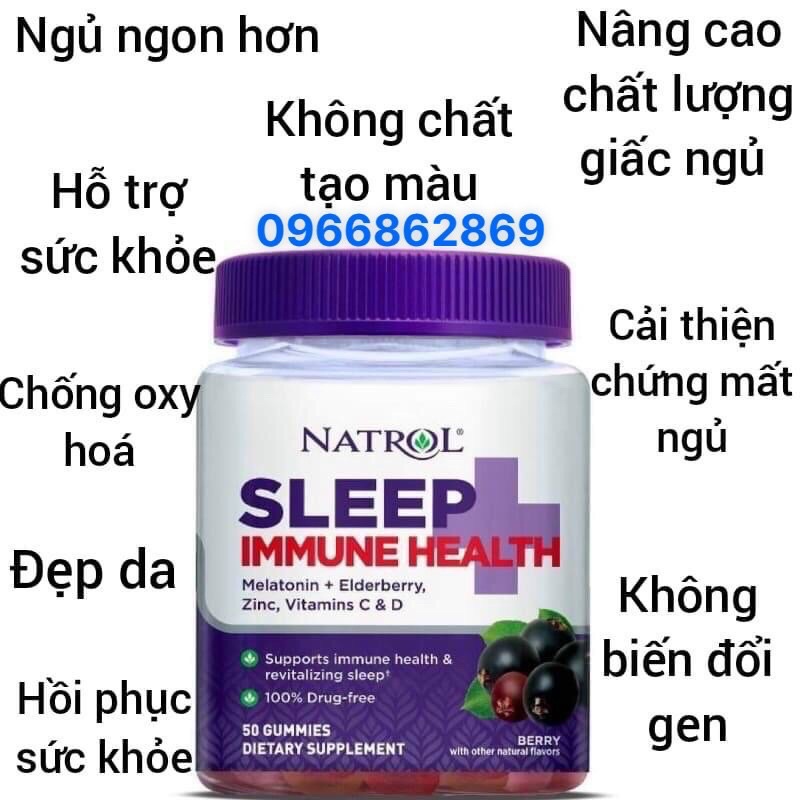 Kẹo Dẻo Ngủ Ngon, Tăng Sức Đề Kháng Natrol Sleep Immune Health Gummies Melatonin 6mg – 50 Viên