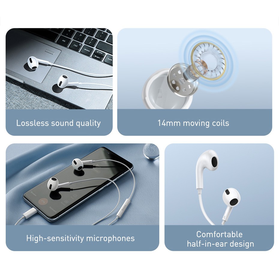 Tai nghe Baseus loại nhét tai không dây Thiết Kế Mic Jack Cắm