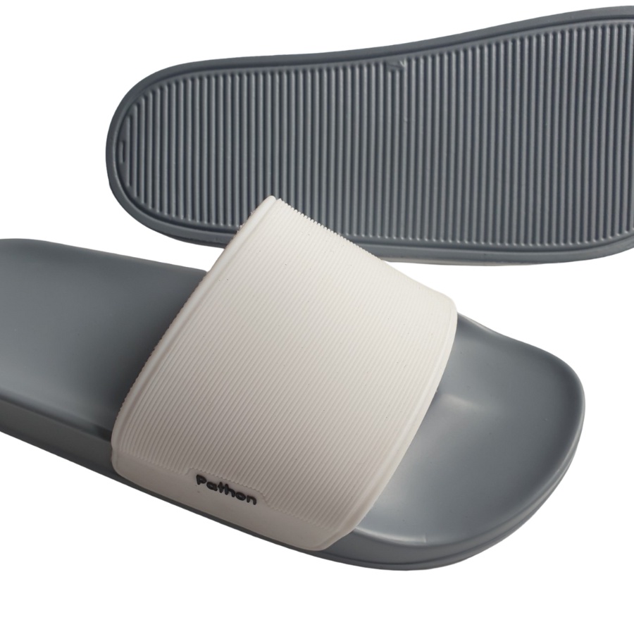 Dép nam nữ quai ngang slipper Pathon PVC và đế PU xám quai trắng Mẫu SD64