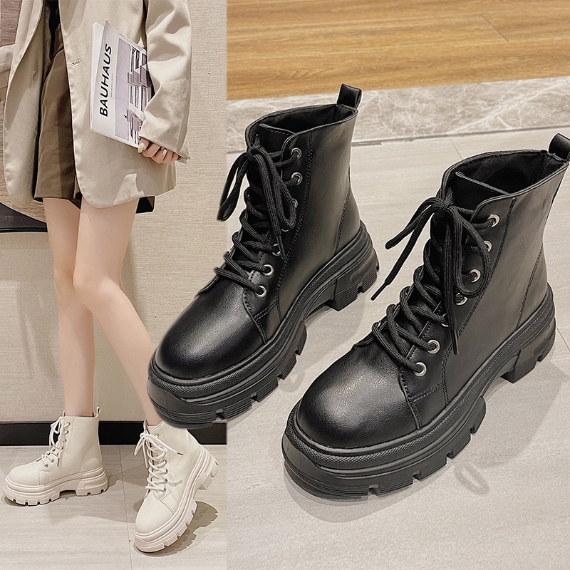 Bốt Martin IELGY mũi tròn màu đen đế dày thời trang Anh quốc cho nữ | BigBuy360 - bigbuy360.vn