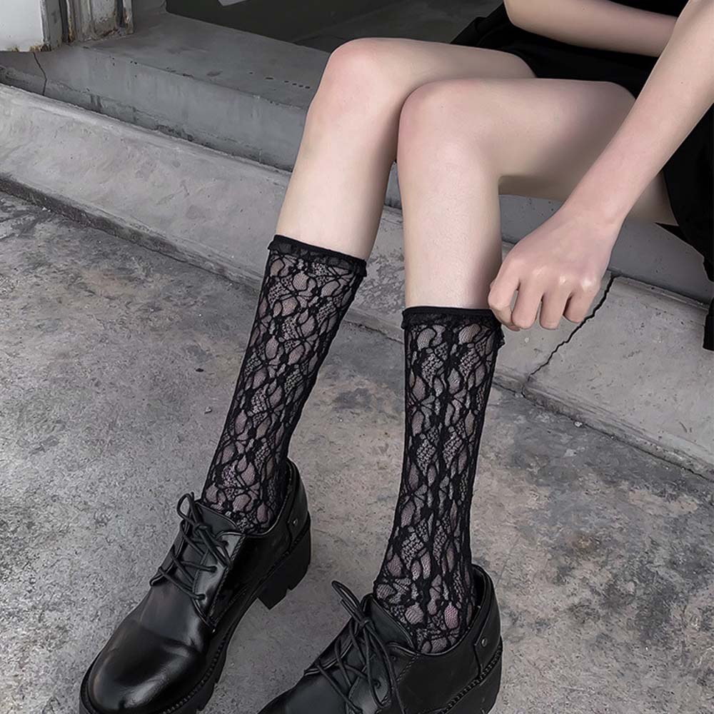 Vớ ren cao cổ phối họa tiết thời trang gồm ba màu tùy chọn dành cho nữ