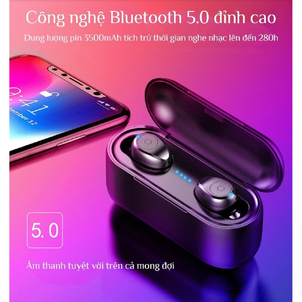 Tai Nghe Bluetooth F9 TWS Không Dây | nút cảm ứng | Hiển thị % pin, Dung Lượng 2000Mah