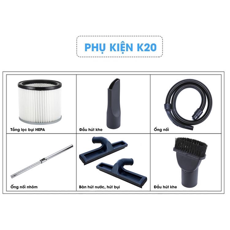 4 Mẫu Máy hút bụi công nghiệp Sumika K20,K20A,K30,K50 - 1500W-1600W-1800W (Hút khô và hút nước thổi) bảo hành 1 năm