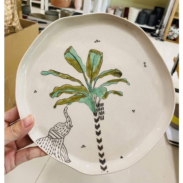 Đĩa gốm vẽ hoa đường kính 20cm - Hàng xuất khẩu