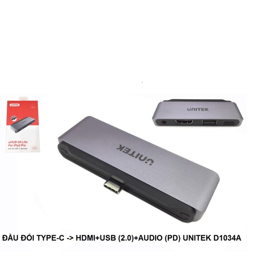 Đầu đổi TYPE C ra HDMI + USB (2.0) + Audio Unitek D1034A