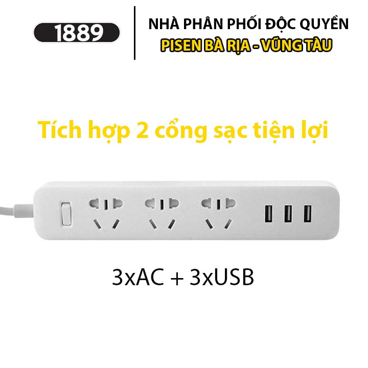 Ổ Cắm Điện Thông Minh Pisen PSCXB-01U 3 cổng AC , 3 cổng USB Có Khe Chắn Ổ Điện Chống Giật An Toàn - [BẢO HÀNH 18 THÁNG]