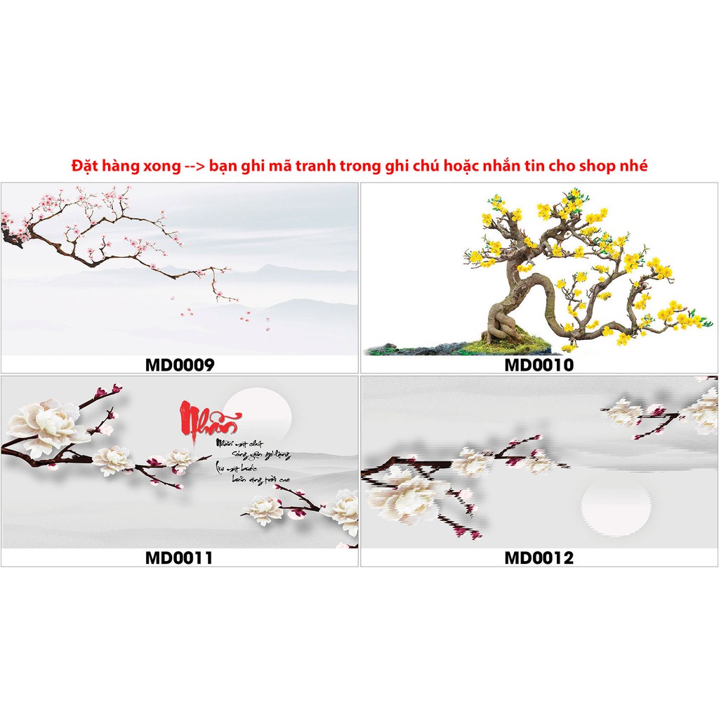 tranh hồ cá MD hoa mai hoa đào có keo sẵn