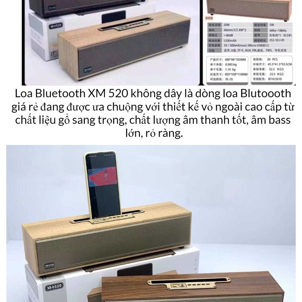 Loa bluetooth XM-520 - Công Suất 20W , Âm Thanh Cực Đỉnh Thiết Kế Sang Trọng Bass Siêu Trầm Siêu Ấm