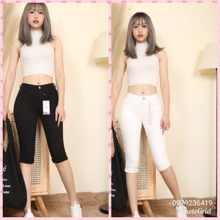 Quần jean ngố đen trắng, quần bò cộc vải jean vnxk